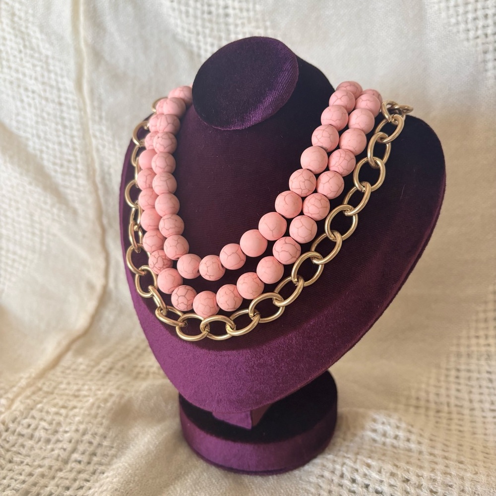 Park Lane Pink Beaded & Gold Chain Statement Necklace - Picture 2 of 7
